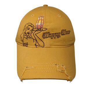Happy Hour Bud Light Slideback Hat Yellow One Size Adjustable Distressed